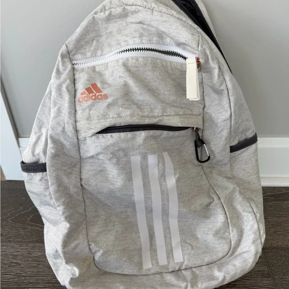 Adidas Light Gray Backpack with White Stripes - Picture 1 of 2